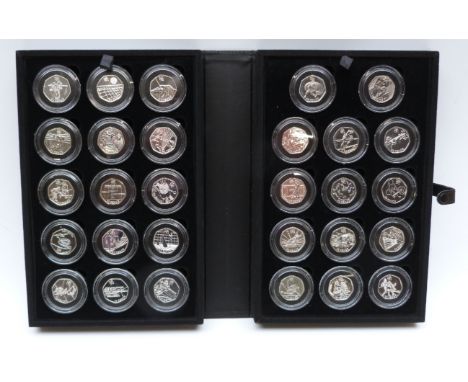 Royal Mint London 2012 silver fifty pence sports collection comprising the twenty-nine Olympics and Paralympic coins in fitte