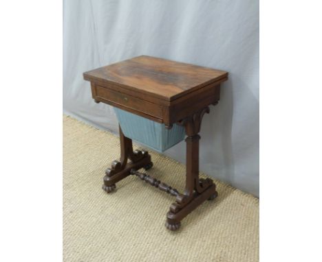 A 19thC flame mahogany work or sewing table, W59 x D44 x H72cm