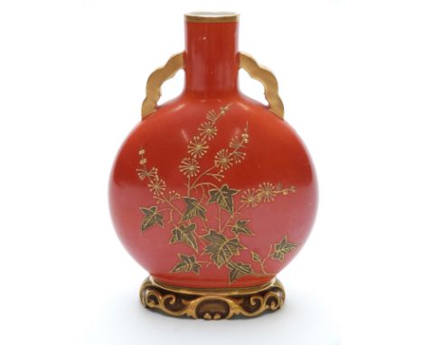 A small Aesthetic period moon flask, possibly Worcester or Minton, 13.5cm tall