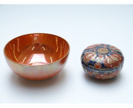 Carltonware lustre pedestal bowl and Imari covered dish