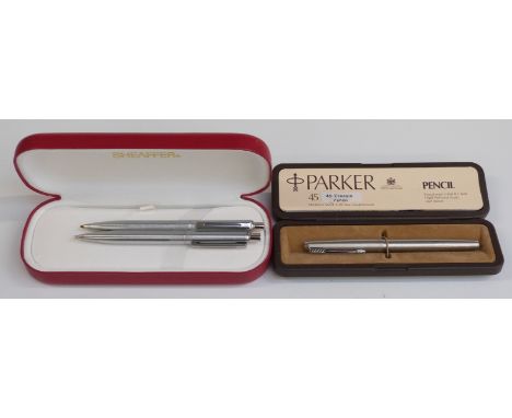 Boxed Sheaffer ballpoint pen and propelling pencil set, together with a Parker pen with box