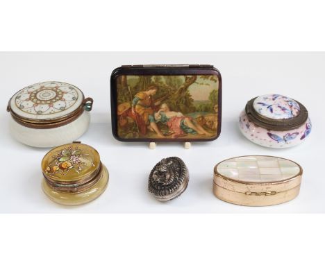 Six various trinket pots including painted ceramic, mother-of-pearl etc