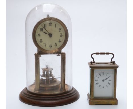 ACC French late 19th/early 20thC brass carriage clock in corniche style case, with Roman enamel dial, blue steel hand and mov