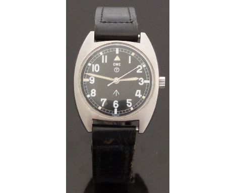 Cabot Watch Company (CWC) gentleman's military wristwatch with luminous hands and hour markers, Arabic numerals, railroad min