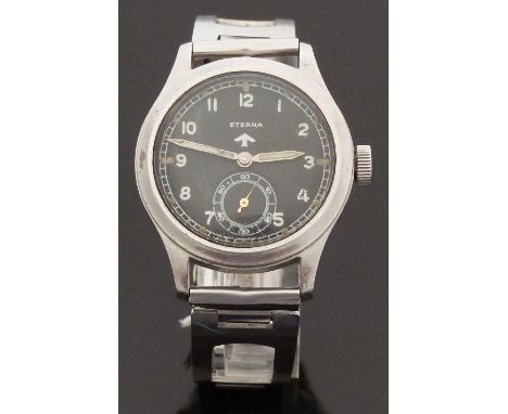 Eterna gentleman's military wristwatch with inset subsidiary seconds dial, luminous steel hands, luminous hour markers, white