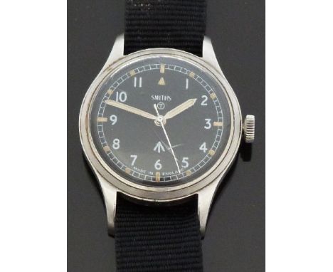 Smiths W10 gentleman's military wristwatch with luminous steel hands, white seconds hand, luminous hour markers, white Arabic
