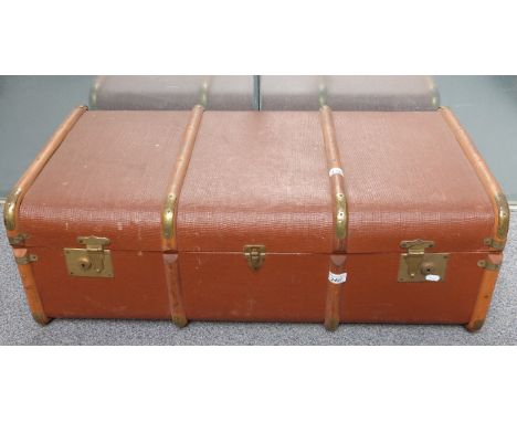 An ash bound travelling trunk with internal tray W93cm