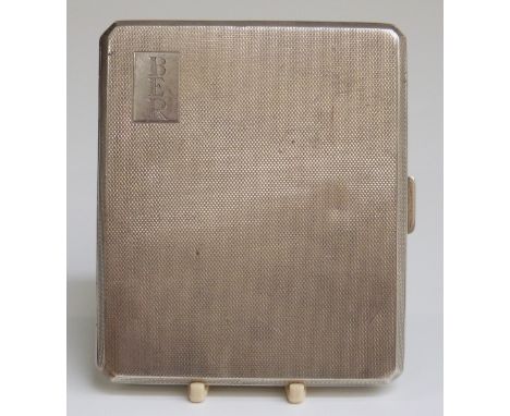 Art Deco style hallmarked silver cigarette case with engine turned decoration, Birmingham 1957 maker's mark D.Bros, length 10