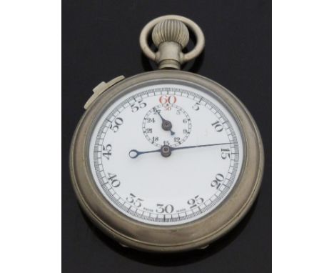 F J Court & Co nickel cased keyless winding stop watch 1933, with black hands, Arabic numerals and case back marked 'Mark II 