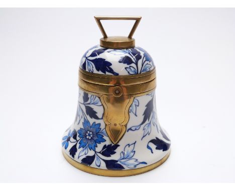 A Victorian ceramic brass mounted bell-shaped biscuit barrel, 17cm tall 