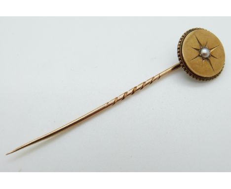 Victorian stick pin set with a pearl, 4.6g, L7.5cm