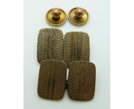 A pair of 9ct gold engine turned cufflinks and two gold studs, 7.06g