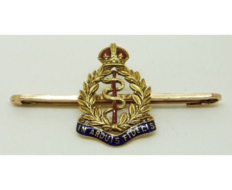 Royal Army Medical Corps (RAMC) enamel and 9ct gold tie pin marked 9ct, L5cm