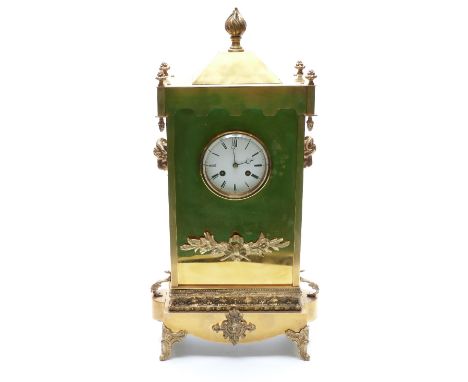 French brass and gilt metal two-train mantel clock with enamel Roman dial and Breguet style hands, the movement stamped Vince