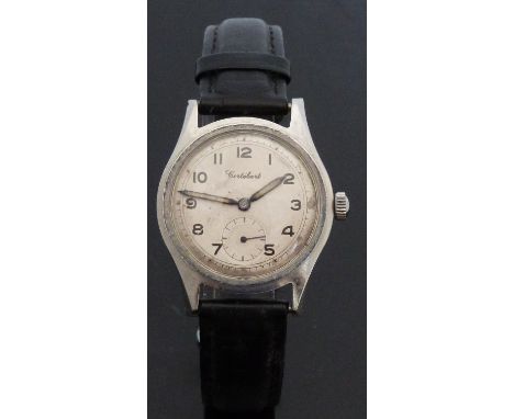 Cortebert gentleman's military wristwatch with subsidiary seconds dial, luminous blued hands, black Arabic numerals, stainles