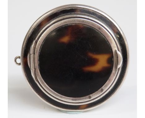 Tortoiseshell and white metal miniature compact, diameter 5cm