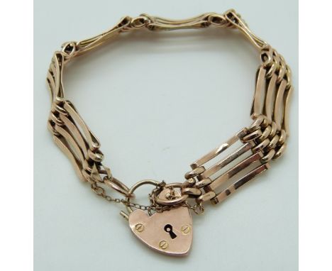 A 9ct rose gold gate bracelet, 13.8g