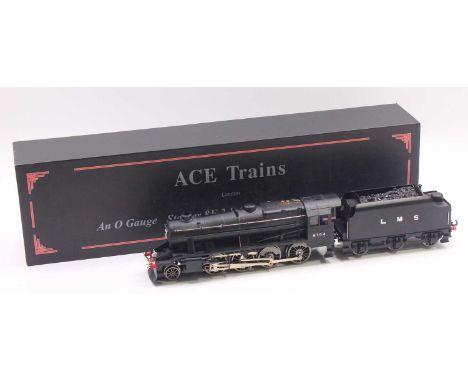 ACE Trains 0-gauge 2-8-0 8F loco &amp; tender assembled from ACE Trains Kit parts, LMS unlined matt black No.8104 0-20v DC (E