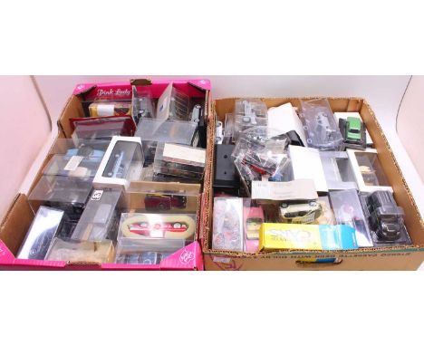 Two trays of modern issue diecast 1/43 scale cars to include a Schuco Vauxhall Astra in green, a Solido Corgi hatch, a 1956 S