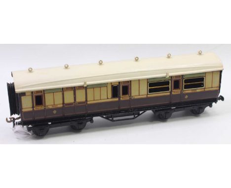 Bing for Bassett-Lowke 0-gauge LNWR 1921 corridor coach br/3rd, complete with all original fittings. Roof is repainted. Sides
