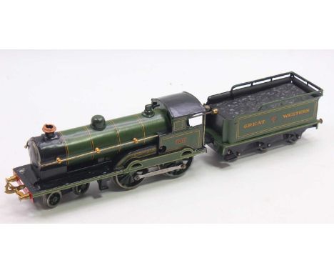Bing 4-4-0 clockwork loco &amp; tender ‘Great Western’ 3433 ‘Mercury.’ Green lined black &amp; yellow, six wheeled coal rail 