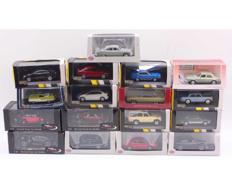 One tray containing 1/43 scale diecast cars to include a First 1/43 Toyota Crown in metallic blue, a Premier Miniature by Sig