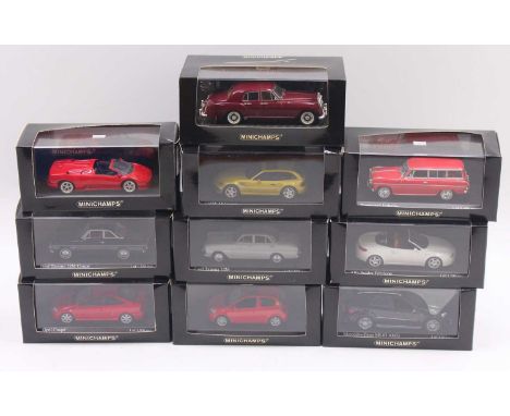 Minichamps 1/43 scale group of 10 cars to include an Alfa Romeo Spider in white, a Lamborghini Diabolo Roadster in red, a For