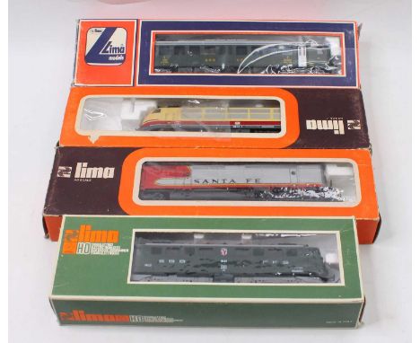 Four Lima HO gauge locos to include a BR103 class, in DB cream and red, and a FP45 loco in Santa Fe red and silver, and other