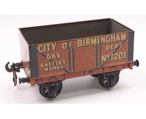 Bassett-Lowke Gauge 1, eight plank open wagon, red/brown with shadowed white letters ‘City of Birmingham Gas Dept.’ Complete 
