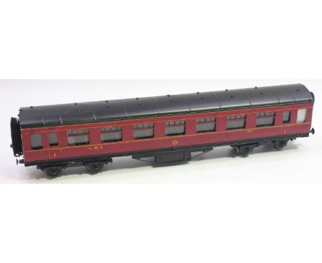 Exley 0-gauge LMS all/1st corridor coach maroon LMS No.2553 fitted with Bassett-Lowke bogies &amp; coarse scale wheels, coach