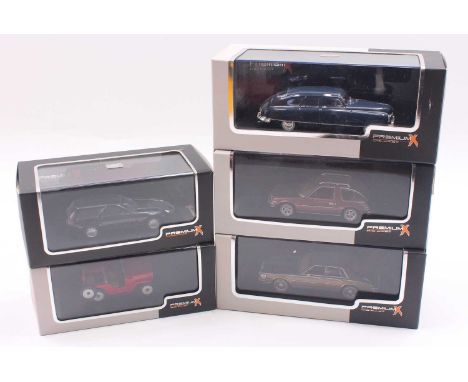 Premium X Models (IXO) 1/43 scale group of 5 models to include Cadillac Seville "Elegante" 1980, Nash Ambassador 1950, Willys