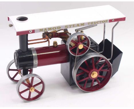 Mamod TE1A possibly restored traction engine, red body with white canopy, with scuttle, with some visible retouches 