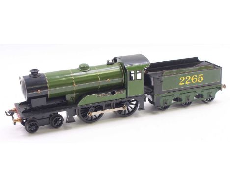 Bassett-Lowke 0 gauge clockwork ‘Princess Elizabeth’ freelance 4-4-0 loco &amp; tender, in green, 2265 on tender, loco believ