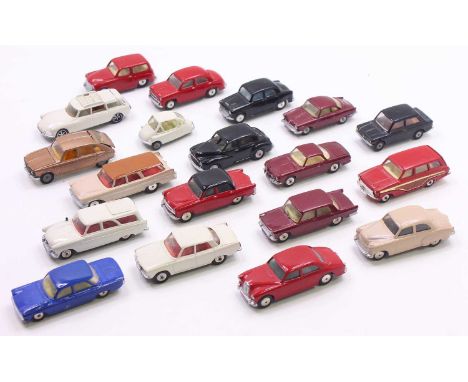 One small tray containing repainted Corgi and Dinky models to include a Dinky Toys Morris Oxford in black, a Corgi Toys Renau