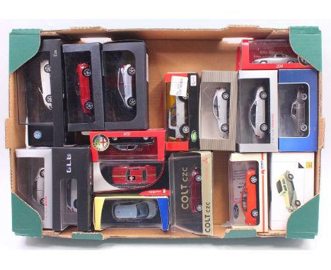 One tray containing various promotional 1/43 scale cars to include an Alfa Romeo 1900 Super, a Landrover Discovery in silver,