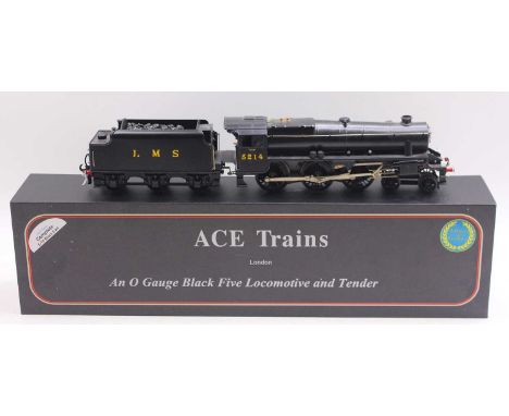 Ace Trains 0 Gauge kit built LMS Black Five and tender, gloss black with 5214 running number, boxed (NM-BNM)