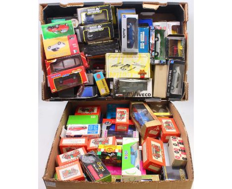 Two trays containing various, mostly 1/43 scale, modern issue diecast cars, to include a Mondu Motors Ivy Co Massif in blue, 