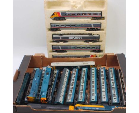 One tray containing various Triang and early Hornby locos and rolling stock, to include a Hornby APT 5 car set, no outer box,