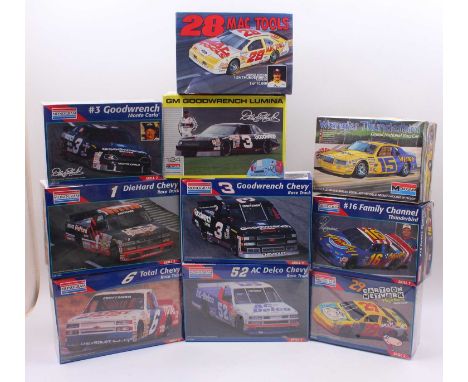 A collection of ten boxed Monogram 1/24 scale plastic Monte Carlo, Pro Stock and Race Truck Kit Group, to include an AC Delco