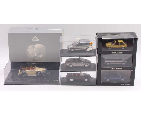 Minichamps 1/43 scale group of 7 modern issue diecasts to include; 1976 Ford Fiesta L, Opel Zafira, 2008 Ford Focus Coupe-Cab