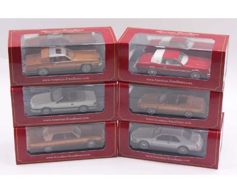 American Excellence (Neo) 1/43 scale group of 6 diecast cars, to include a Lincoln Mk7, a Chrysler Le Baron convertible, a Ca