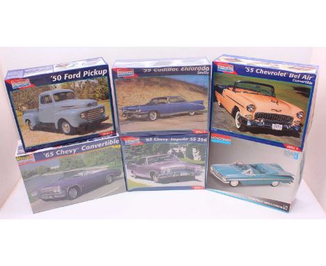 A collection of six boxed Monogram 1/25 scale 1950s/1960s plastic vehicle kits to include a 1955 Chevrolet Bel Air Convertibl
