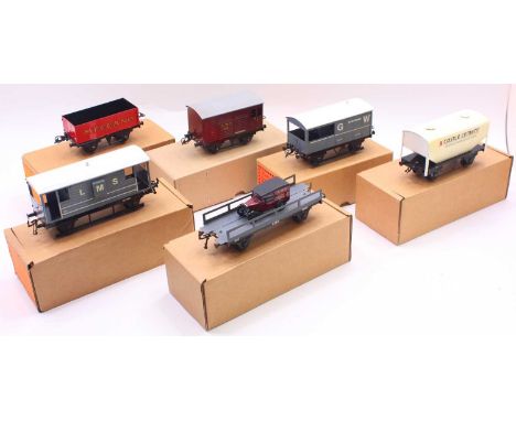 Six Directory Series (Bernard Ridgely) 0 gauge coarse scale four-wheeled wagons, to include a covered hopper wagon, an LMS br