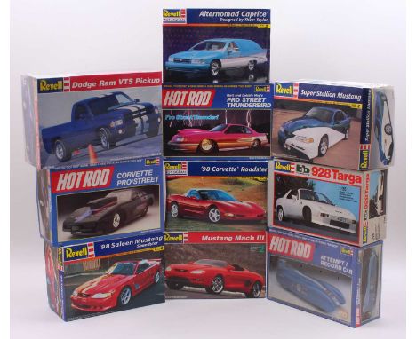 A collection of ten boxed Revell Hotrod and modern release plastic car kits to include a Matt &amp; Debbie Hays Pro Street Th