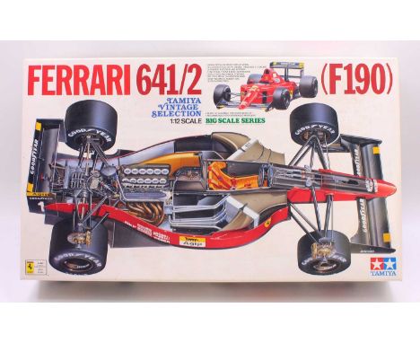 Tamiya No.12027 1/12 scale boxed plastic kit for a Ferrari 641/2 F190 Formula One racing car, housed in the original card box