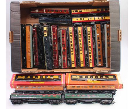 One tray containing various 00 gauge coaches, most have been modified, to include a kit built Gresley full brake, missing bog