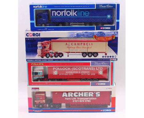 Corgi Toys, 1/50 scale group of four Limited Edition boxed modern issue haulage diecasts to include ERF EC Series Curtainside