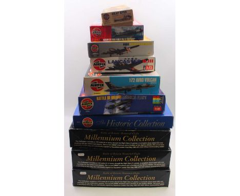 Various plastic aircraft kits to include a 1/72 scale Airspeed AS-51, three Airfix Millennium Collection Battle of Britain Me