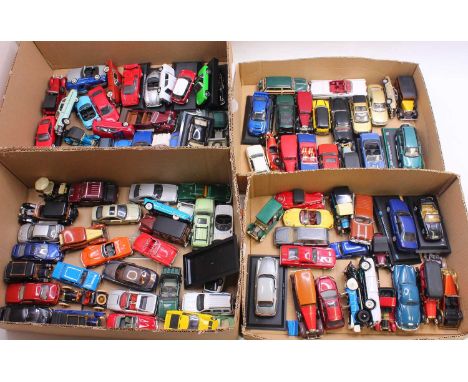 Four trays containing various loose modern issue diecast to include a Landrover Freelander, a Schuco Landrover Discovery, a R
