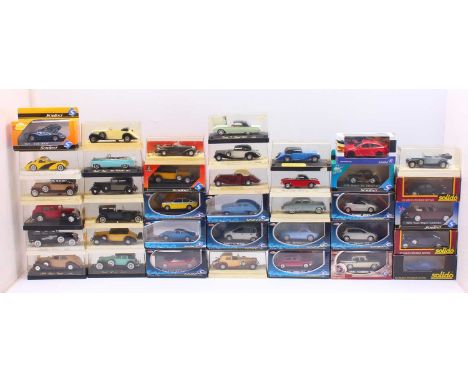 A large quantity of Solido 1/43 scale diecast cars to include; a Peugeot 307, a Fiat Multipla 2004, a Fiat 525, a Ford Abelle